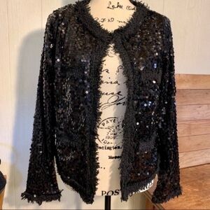 Sans Souci Medium Black Sequin Cardigan Sweater Women